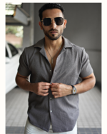 Men’s Textured Half Sleeve Gray Shirt - Image 3