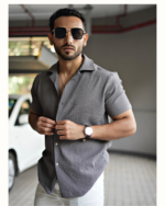 Men’s Textured Half Sleeve Gray Shirt - Image 2