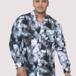 Grey Tie Dye Mandarin Collar Men Plus Size Shirt