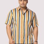 Lemon Stripe Digital Printed Men Plus Size Half Sleeve Shirt