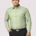 Light Green Check Pattern Men Plus Size Full Sleeve Shirt