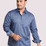 Marine Blue Mosaic Cotton Men Plus Size Full Sleeve Shirt