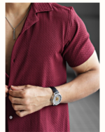 Men’s Textured Half Sleeve Maroon Shirt - Image 3
