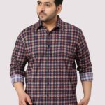 Maroon Heart Check Pattern Men Plus Size Shirt