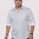 Black and White Striped Digital Print Men Plus Size Shirt