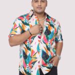 Coloured Leaf Pattern Digital Men Plus Size Half Sleeve Shirt