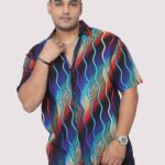 Wavy Mosaic Art Digital Print Men Plus Size Half Sleeve Shirt