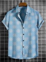 Sky Blue Printed Short Sleeves Regular Fit Shirt - Image 2
