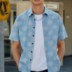 Sky Blue Printed Short Sleeves Regular Fit Shirt