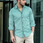Casual Mint Blue Printed Shirt