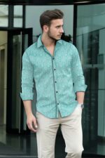Casual Mint Blue Printed Shirt