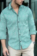 Casual Mint Blue Printed Shirt - Image 3