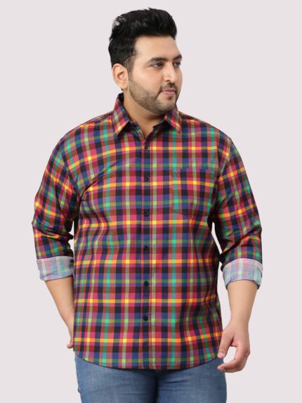 Red and Blue Classic Check Men Plus Size Cotton Shirt