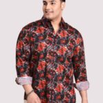 Red Current Floral Cotton Men Plus Size Full Sleeve Shirt