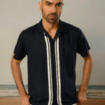 Navy Blue Printed Rayon Lightweight Party Casual Shirt