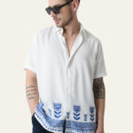 Off White Printed Rayon Light & Breezy Casual Shirt
