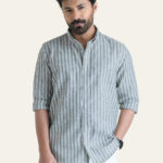 Green Striped Slim Fit Linen Cotton Smart Casual Shirt