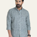 Green Checkered Slim Fit Linen Cotton Stylish Shirt