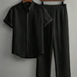 Striped Short Sleeves Shirt With Trousers