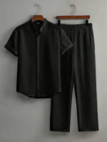 Striped Short Sleeves Shirt With Trousers