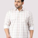 White and Cream Soft Check Cotton Men Plus Size Shirt