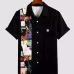 Black Picturework Printed Men’s Half Sleeves Poly Cotton Casual Wear Shirts
