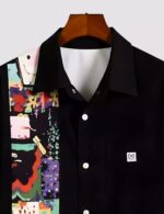 Black Picturework Printed Men’s Half Sleeves Poly Cotton Casual Wear Shirts - Image 2