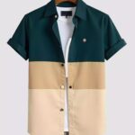Cream Green Printed Men’s Half Sleeves Poly Cotton Casual Wear Shirts