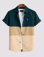 Cream Green Printed Men’s Half Sleeves Poly Cotton Casual Wear Shirts
