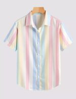 Straight Lining Printed Men’s Half Sleeves Poly Cotton Casual Wear Shirts