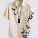 White Butterfly Printed Men’s Half Sleeves Poly Cotton Casual Wear Shirts