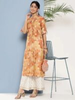 Brown Printed Silk Straight Kurta - Image 4