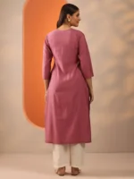 Mauve Embroidered Silk Blend Straight Kurta - Image 2