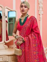 Womens Silk Blend Pink Woven Design Saree with Unstitched Blouse - Image 2