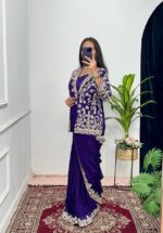 Ready To Wear Saree & Koti Set For Women Bollywood Style Chinon Silk Fabric On Embrodery Sequance Cording Work - Image 2